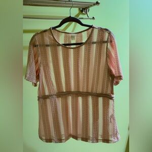 H&M Tan Cream Short Sleeve Boxy Blouse